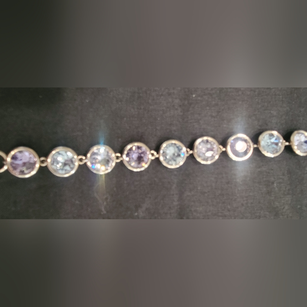 Amethyst, White Sapphire, Aquamarine Silver Bracelet